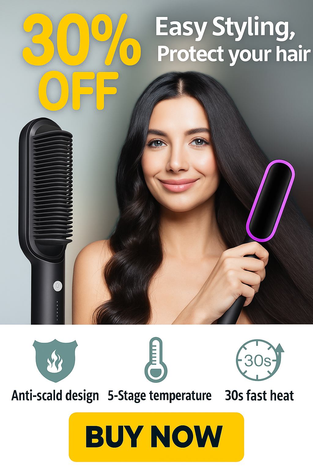 Multifunctional Hair Straightener Brush – Ceramic Hot Comb | Anti-Scald & Fast Heating for Silky Hair