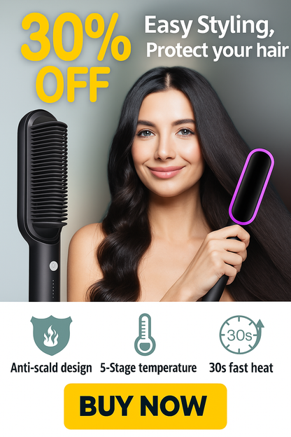 Multifunctional Hair Straightener Brush – Ceramic Hot Comb | Anti-Scald & Fast Heating for Silky Hair